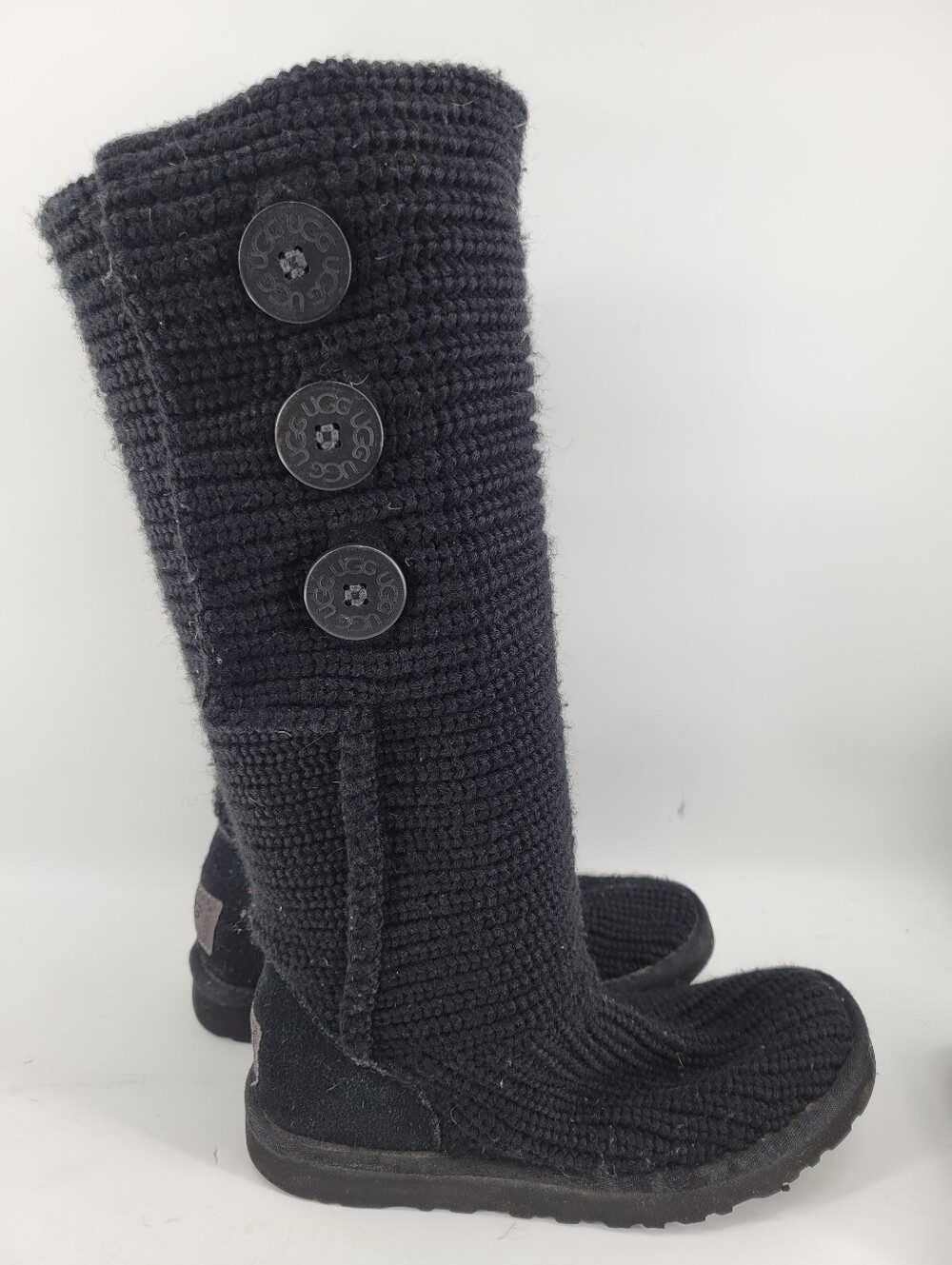 UGG Black Knit Button Mid-Calf Boots Size 7